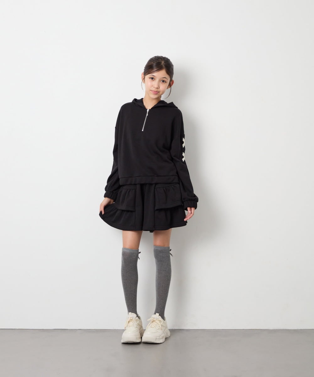 KJNJD02079 a.v.v KIDS(アー・ヴェ・ヴェ) [130-160]【セットアップ】ミニ裏毛セットアップ ブラック