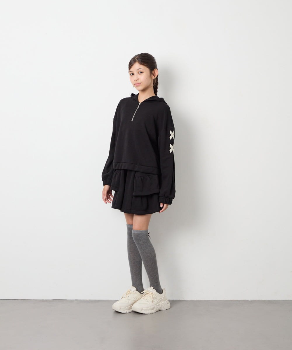 KJNJD02079 a.v.v KIDS(アー・ヴェ・ヴェ) [130-160]【セットアップ】ミニ裏毛セットアップ ブラック