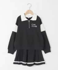 KJNLA40069 a.v.v KIDS(アー・ヴェ・ヴェ) [130-160]【大人気！/ハーフジップトップス/プリーツキュロット】切り替えトレーナーセットアップ ブラック