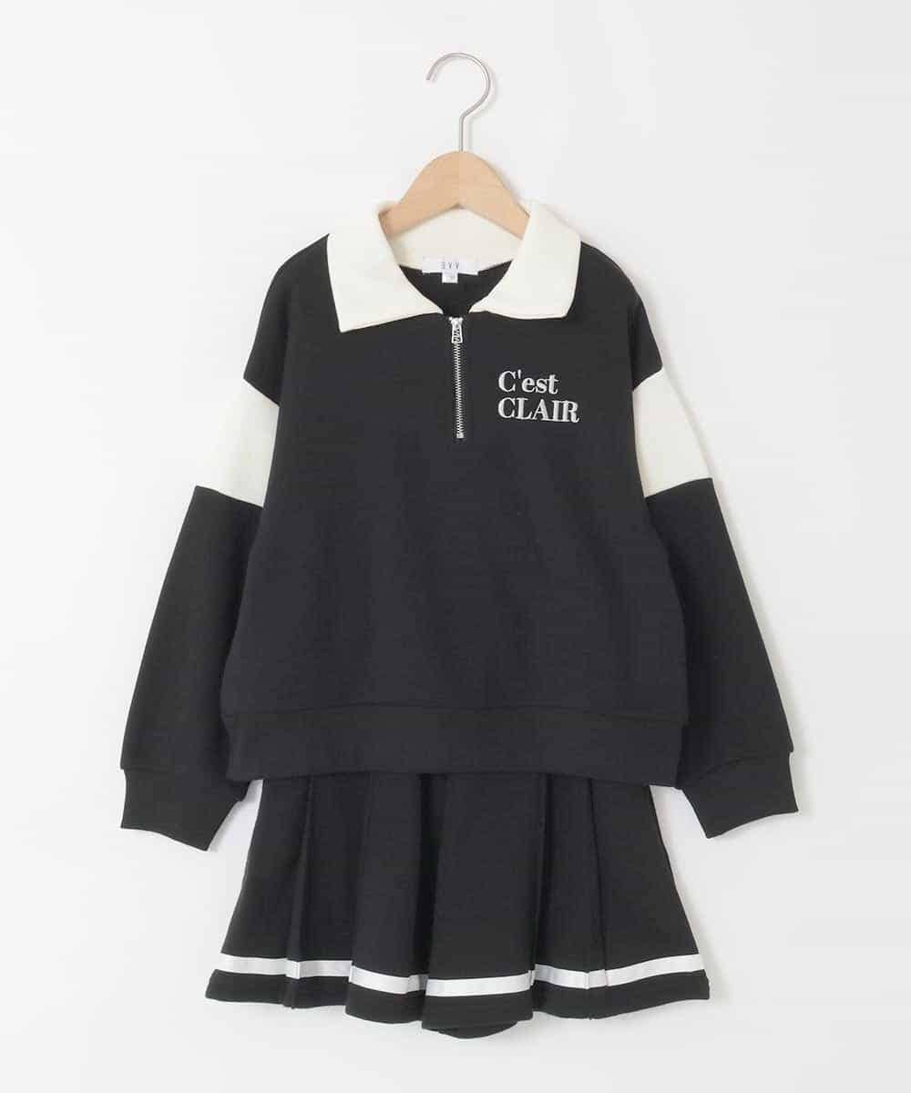 KJNLA40069 a.v.v KIDS(アー・ヴェ・ヴェ) [130-160]【大人気！/ハーフジップトップス/プリーツキュロット】切り替えトレーナーセットアップ ブラック