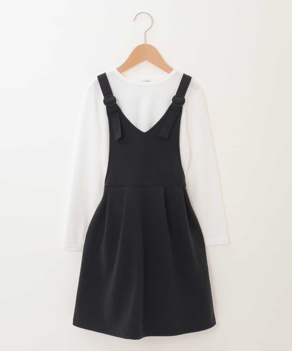 KJNLE10044 a.v.v KIDS(アー・ヴェ・ヴェ) [140-150]リブトップスジャンパースカートセット ブラック