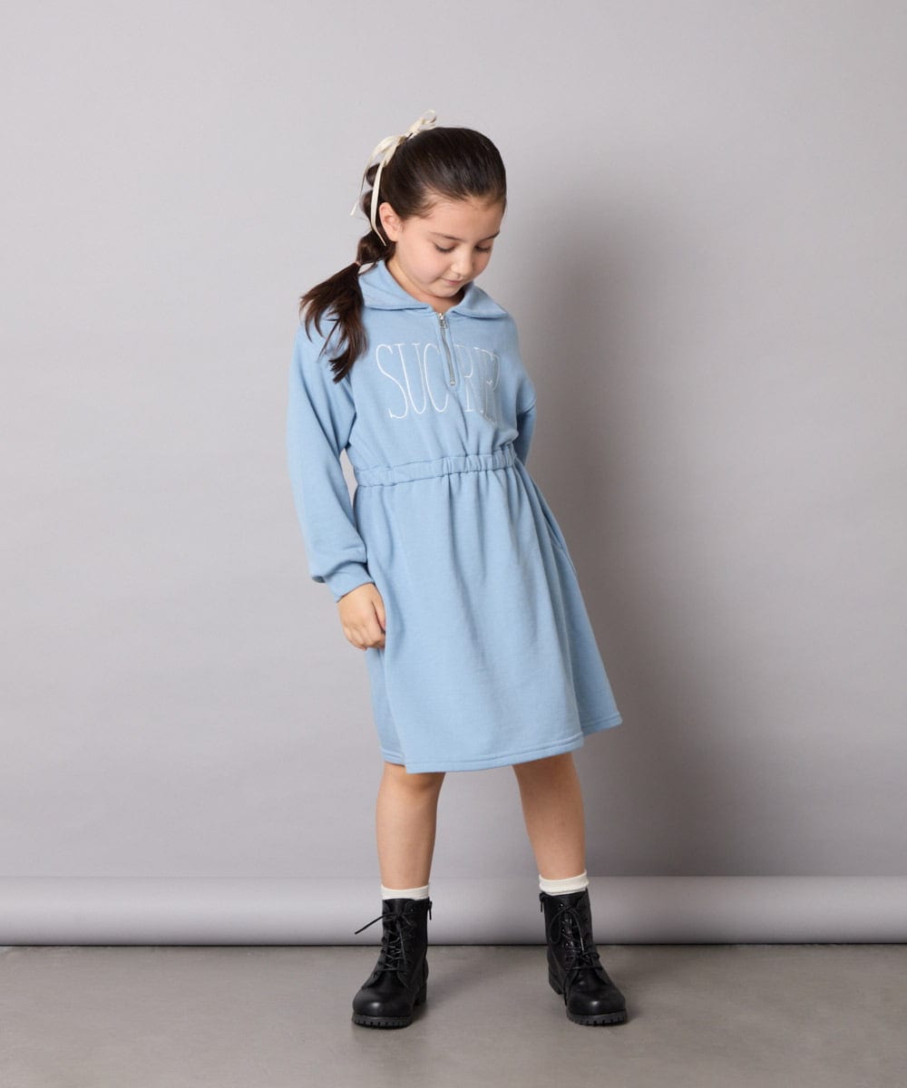 KJPAD01054 a.v.v KIDS(アー・ヴェ・ヴェ) [100-160]ハーフジップロゴトレーナーワンピース ライトブルー