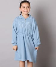 KJPAD01054 a.v.v KIDS(アー・ヴェ・ヴェ) [100-160]ハーフジップロゴトレーナーワンピース ライトブルー