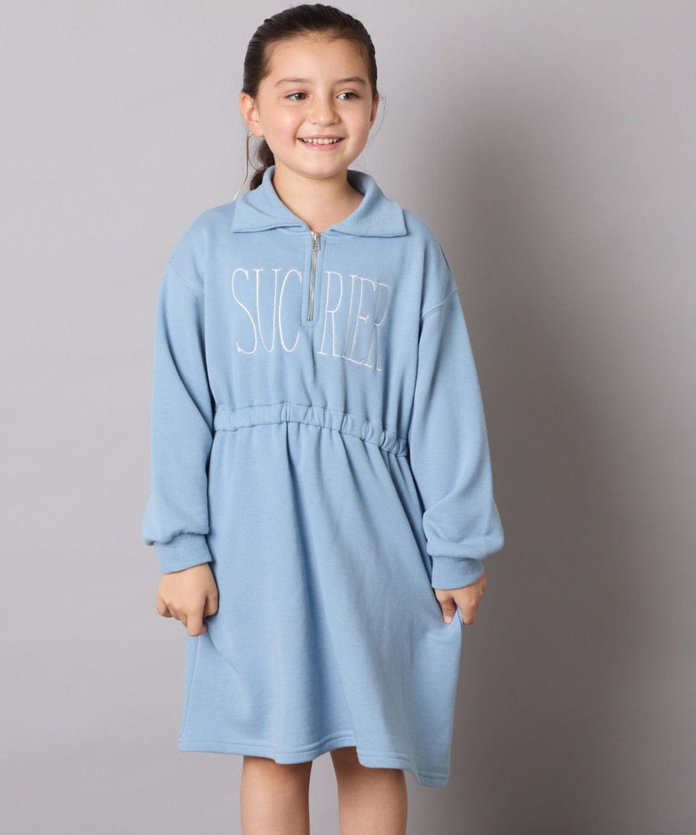 KJPAD01054 a.v.v KIDS(アー・ヴェ・ヴェ) [100-160]ハーフジップロゴトレーナーワンピース ライトブルー