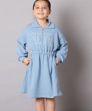 KJPAD01054 a.v.v KIDS(アー・ヴェ・ヴェ) [100-160]ハーフジップロゴトレーナーワンピース ライトブルー