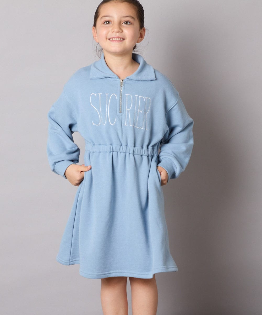 KJPAD01054 a.v.v KIDS(アー・ヴェ・ヴェ) [100-160]ハーフジップロゴトレーナーワンピース ライトブルー