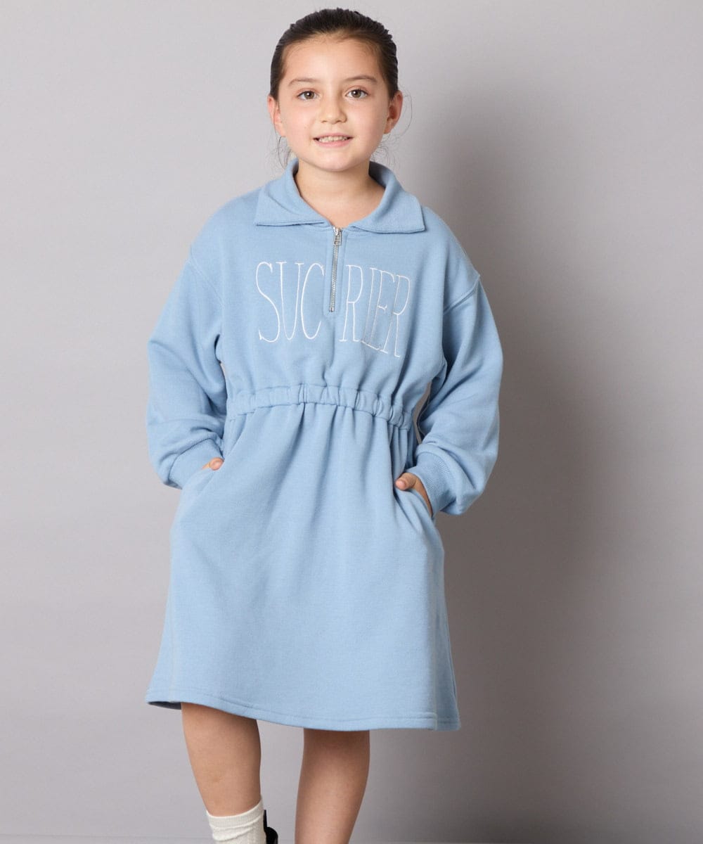 KJPAD01054 a.v.v KIDS(アー・ヴェ・ヴェ) [100-160]ハーフジップロゴトレーナーワンピース ライトブルー