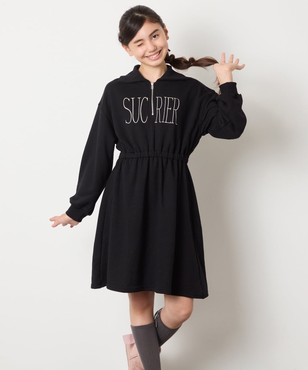 KJPAD01054 a.v.v KIDS(アー・ヴェ・ヴェ) [100-160]ハーフジップロゴトレーナーワンピース ライトブルー