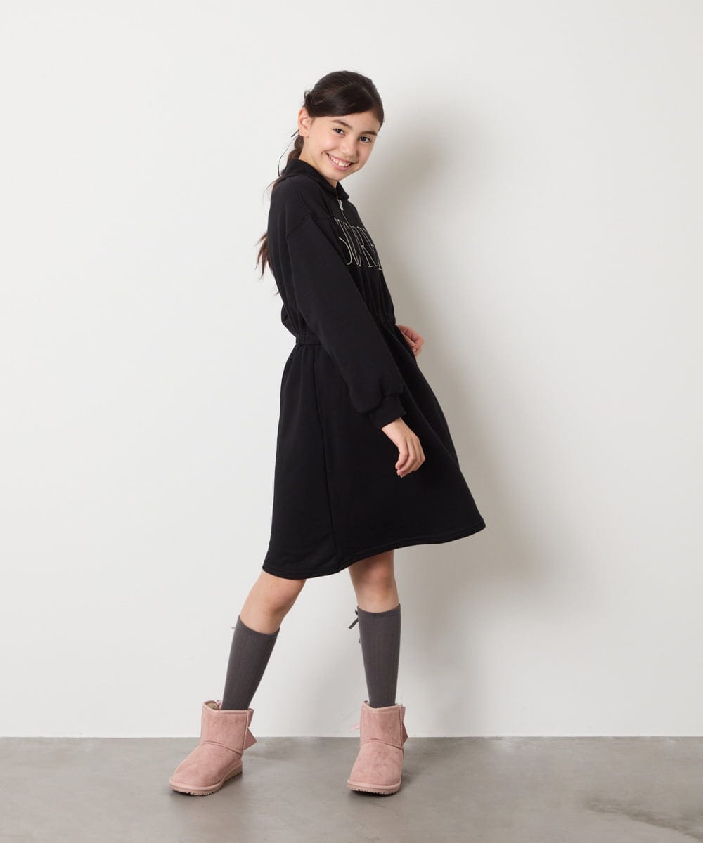 KJPAD01054 a.v.v KIDS(アー・ヴェ・ヴェ) [100-160]ハーフジップロゴトレーナーワンピース ライトブルー