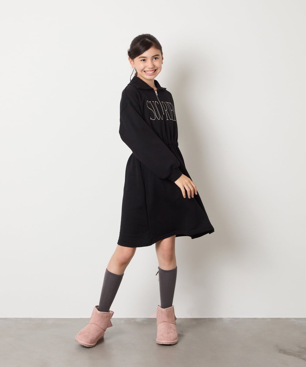 KJPAD01054 a.v.v KIDS(アー・ヴェ・ヴェ) [100-160]ハーフジップロゴトレーナーワンピース ライトブルー