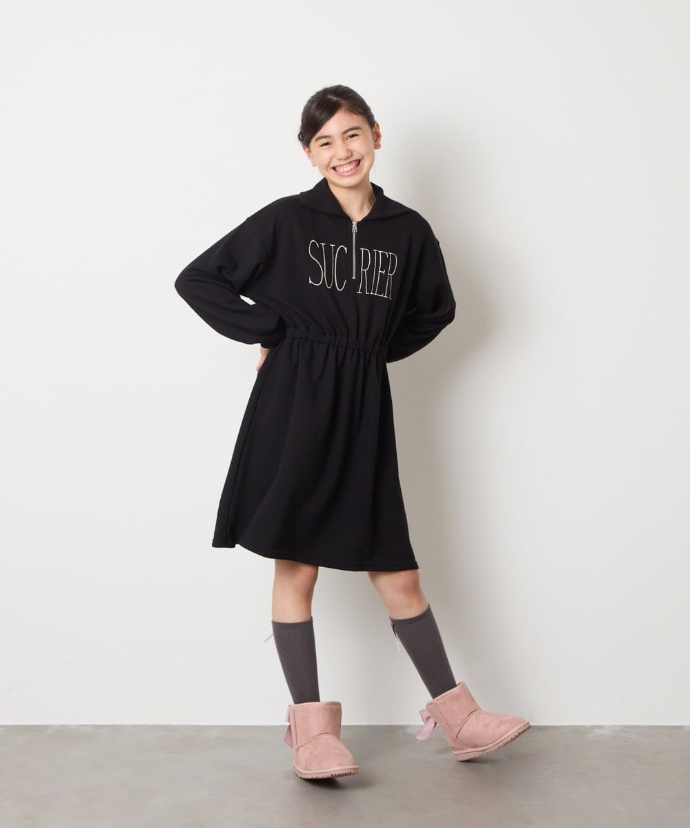 KJPAD01054 a.v.v KIDS(アー・ヴェ・ヴェ) [100-160]ハーフジップロゴトレーナーワンピース ライトブルー