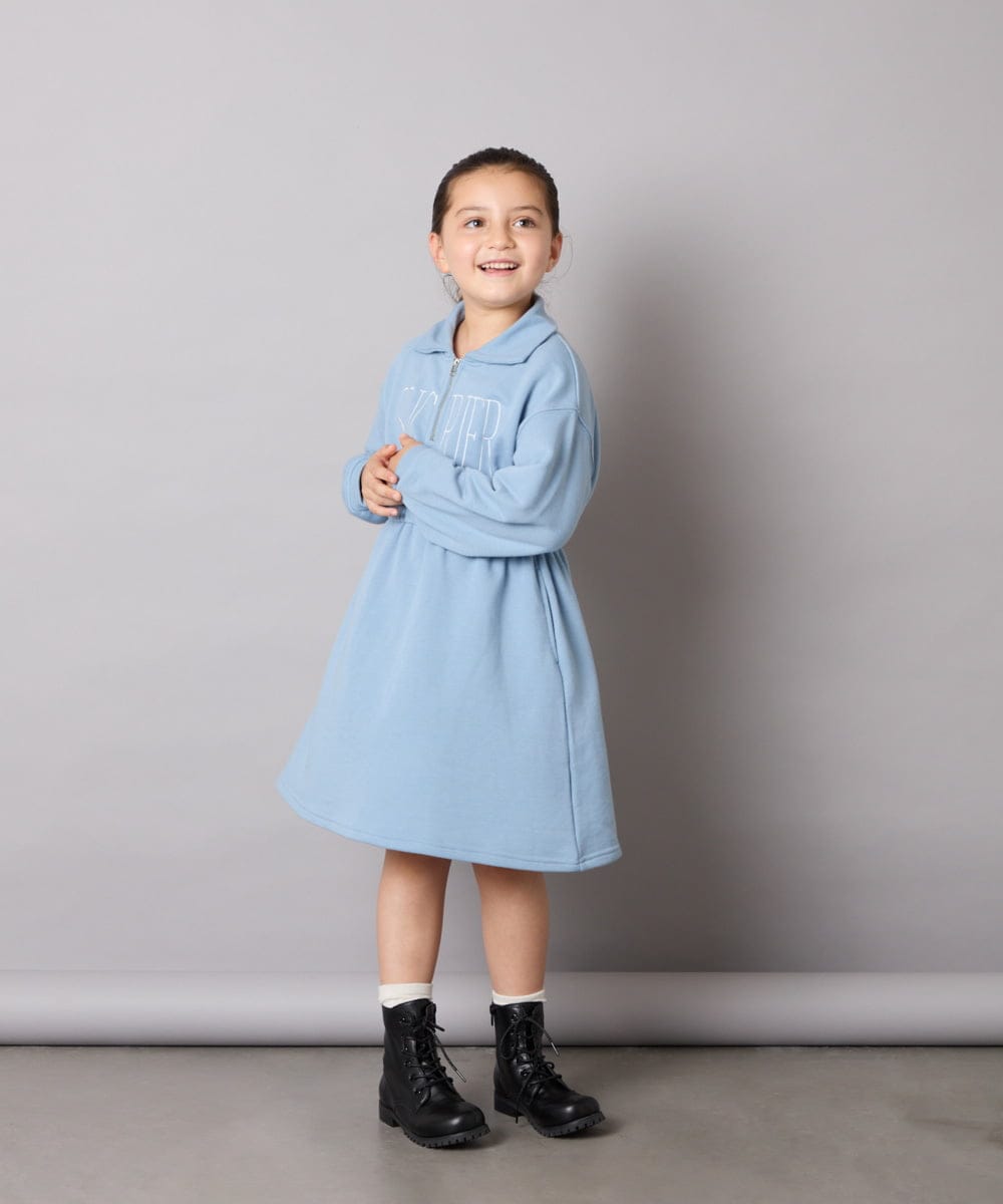 KJPAD01054 a.v.v KIDS(アー・ヴェ・ヴェ) [100-160]ハーフジップロゴトレーナーワンピース ライトブルー