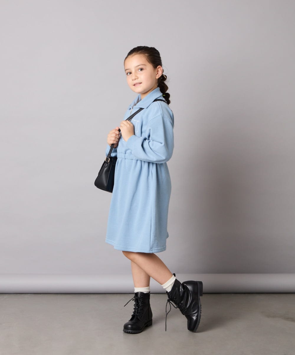 KJPAD01054 a.v.v KIDS(アー・ヴェ・ヴェ) [100-160]ハーフジップロゴトレーナーワンピース ライトブルー