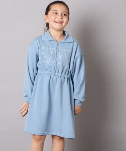 KJPAD01054 a.v.v KIDS [100-160]ハーフジップロゴトレーナーワンピース