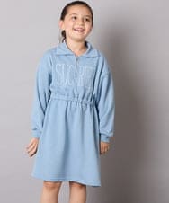 KJPAD01054 a.v.v KIDS(アー・ヴェ・ヴェ) [100-160]ハーフジップロゴトレーナーワンピース ライトブルー