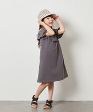 KJPFW41034 a.v.v KIDS(アー・ヴェ・ヴェ) [140-150]オフショルフリルカットワンピース ダークグレー