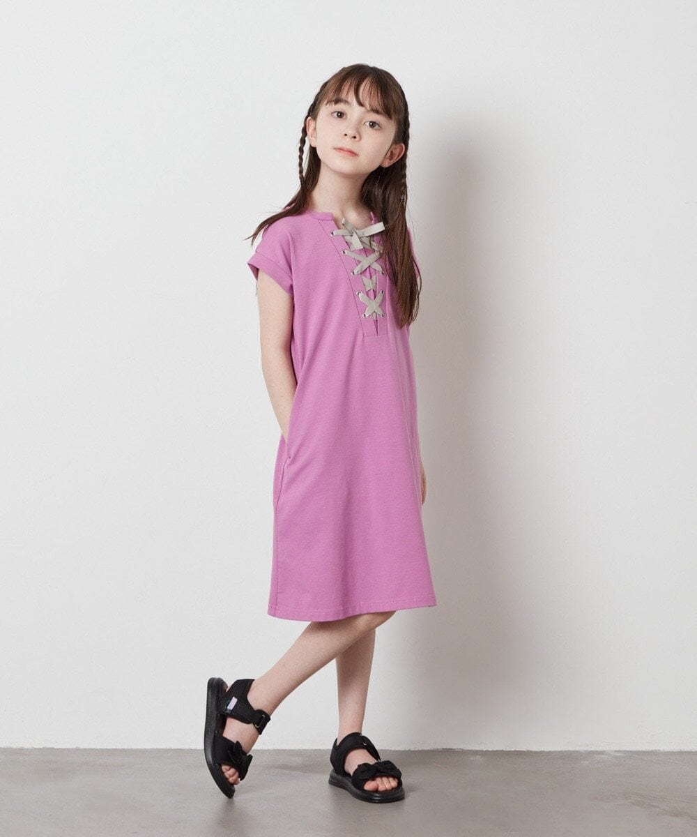 KJPFX40039 a.v.v KIDS(アー・ヴェ・ヴェ) [160]レースアップカットワンピース ピンク