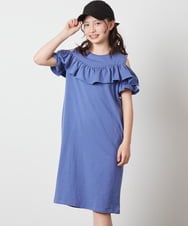 KJPFX41039 a.v.v KIDS(アー・ヴェ・ヴェ) [160]オフショルフリルカットワンピース ブルー