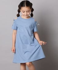 KJPGA20029 a.v.v KIDS(アー・ヴェ・ヴェ) 【ワンピース人気NO1/毛玉になりにくい】[100-130]オフショルレースアップワンピース ブルー