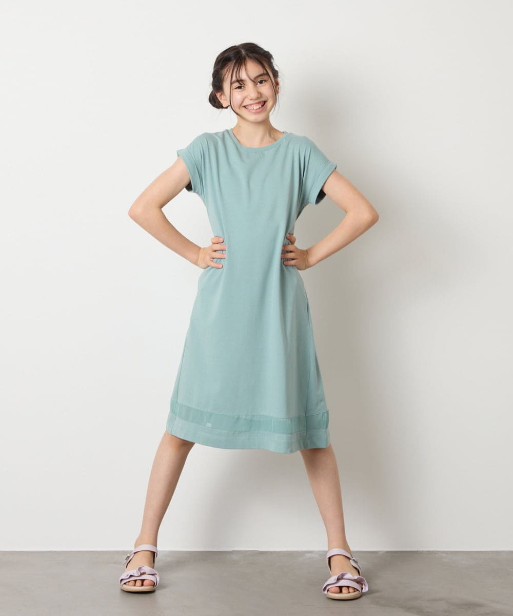 KJPGA21029 a.v.v KIDS(アー・ヴェ・ヴェ) [100-130]シアー切り替えワンピース グリーン