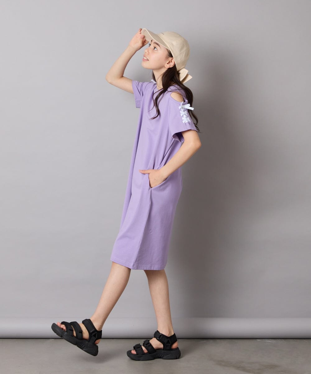 KJPGB20034 a.v.v KIDS(アー・ヴェ・ヴェ) [140-150]オフショルレースアップワンピース ラベンダー