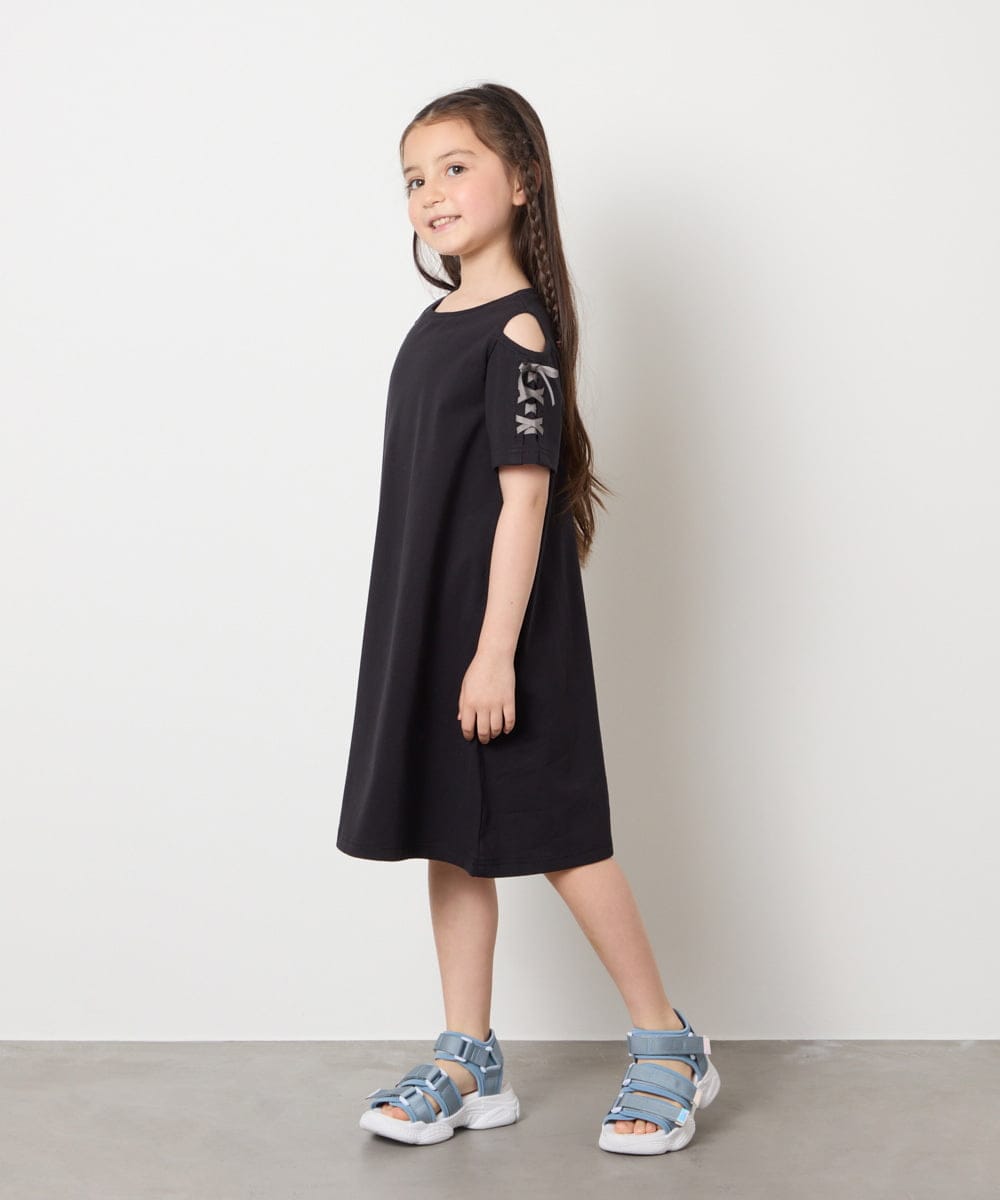 KJPGB20034 a.v.v KIDS(アー・ヴェ・ヴェ) [140-150]オフショルレースアップワンピース ブラック