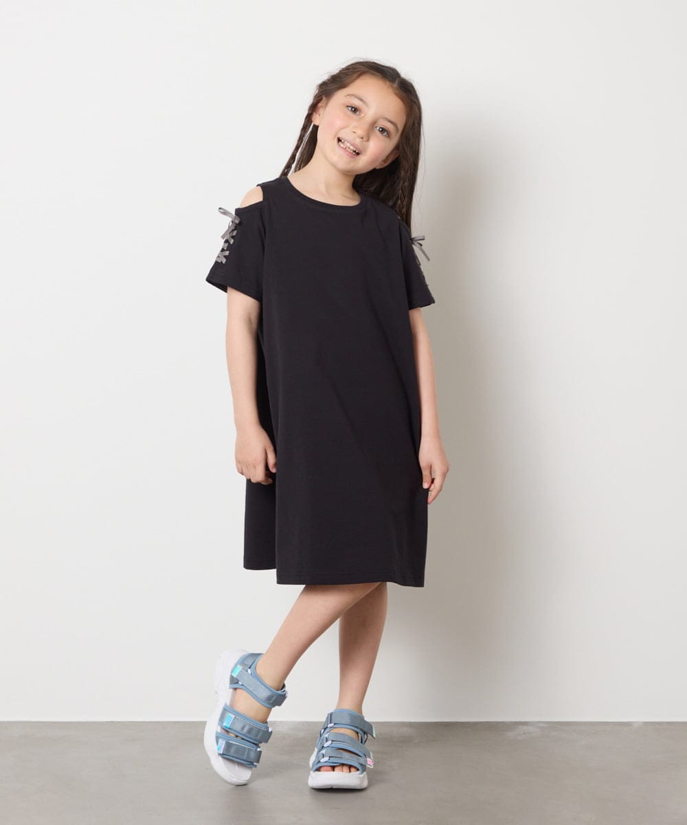 KJPGB20034 a.v.v KIDS(アー・ヴェ・ヴェ) [140-150]オフショルレースアップワンピース ブラック