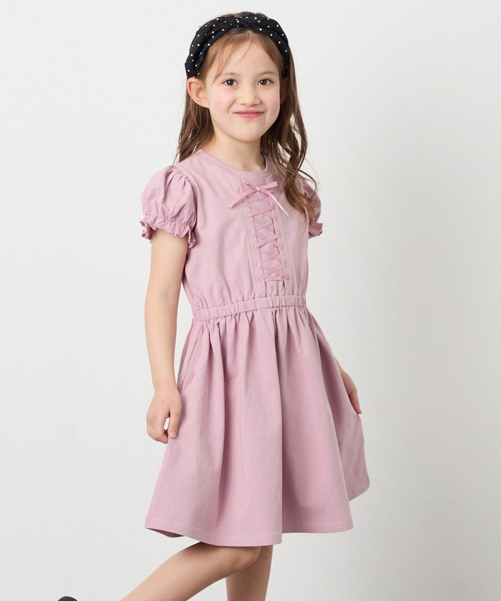 KJPGD01034 a.v.v KIDS(アー・ヴェ・ヴェ) [120-160]レースアップフレアワンピース ピンク