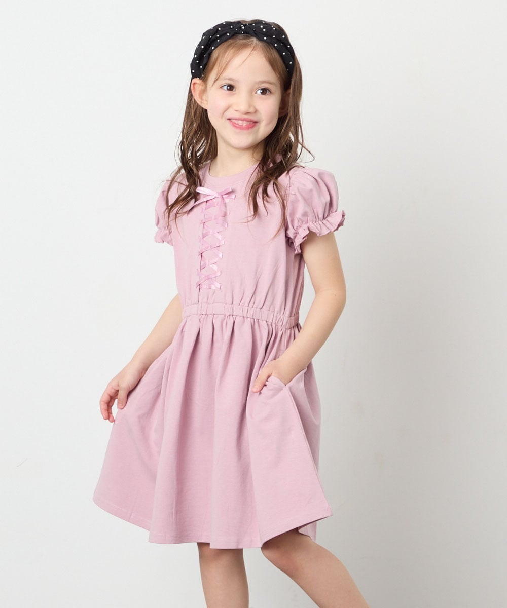 KJPGD01034 a.v.v KIDS(アー・ヴェ・ヴェ) [120-160]レースアップフレアワンピース ピンク