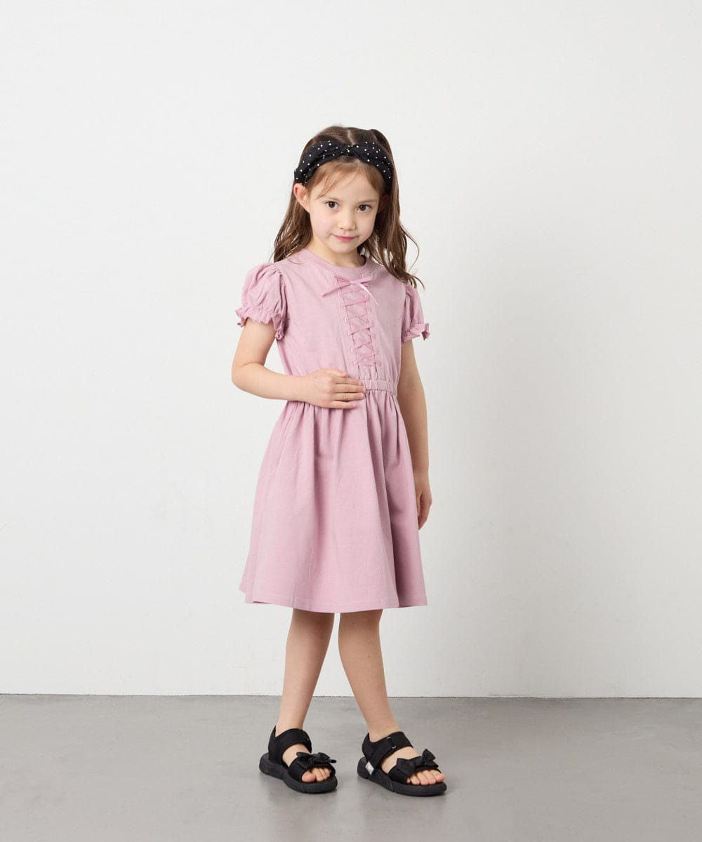 KJPGD01034 a.v.v KIDS(アー・ヴェ・ヴェ) [120-160]レースアップフレアワンピース ピンク