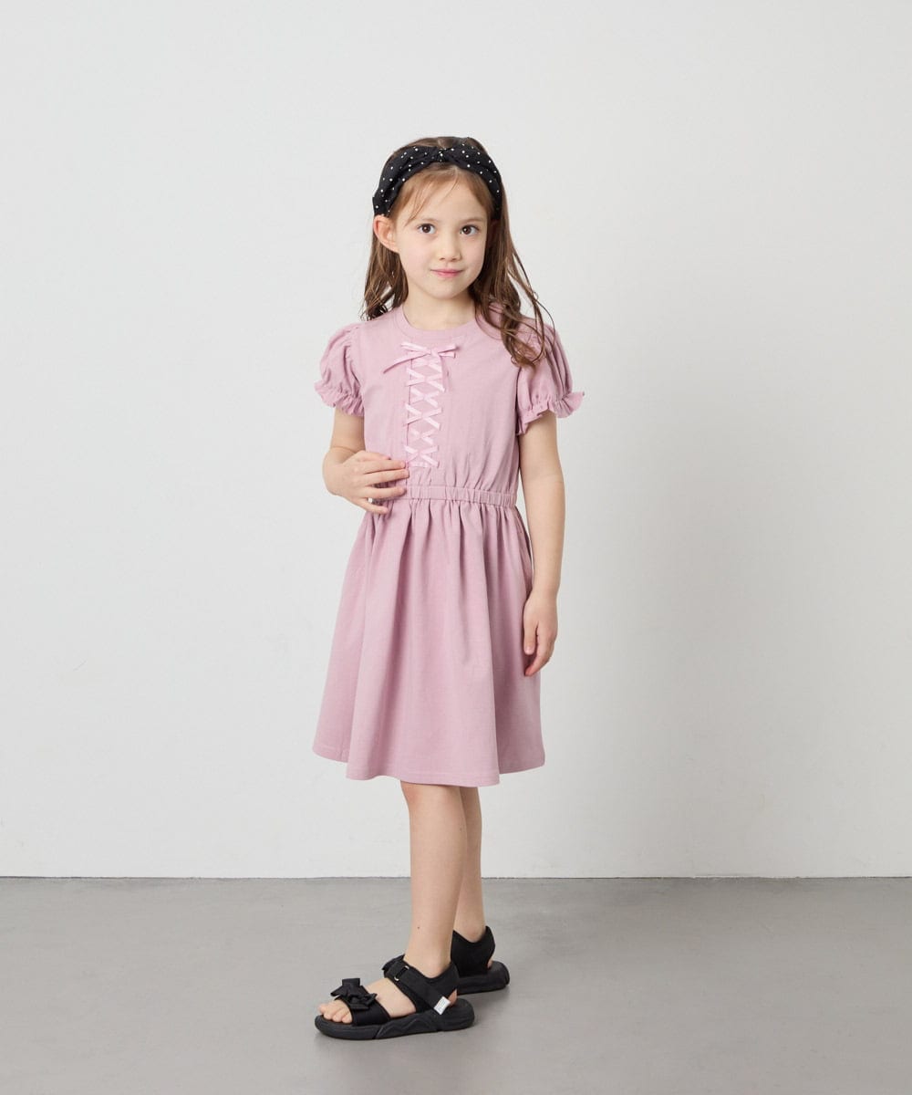 KJPGD01034 a.v.v KIDS(アー・ヴェ・ヴェ) [120-160]レースアップフレアワンピース ピンク