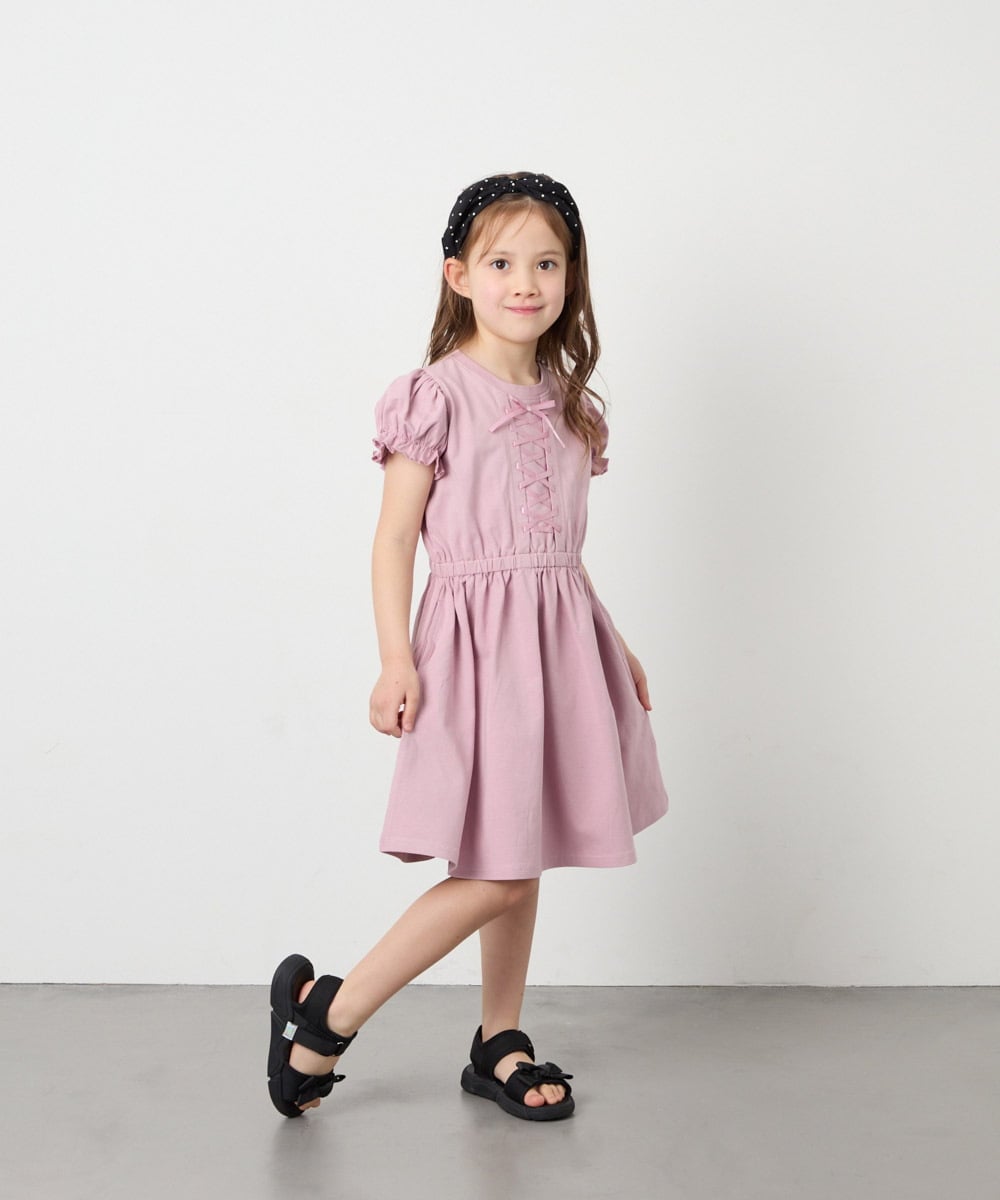KJPGD01034 a.v.v KIDS(アー・ヴェ・ヴェ) [120-160]レースアップフレアワンピース ピンク