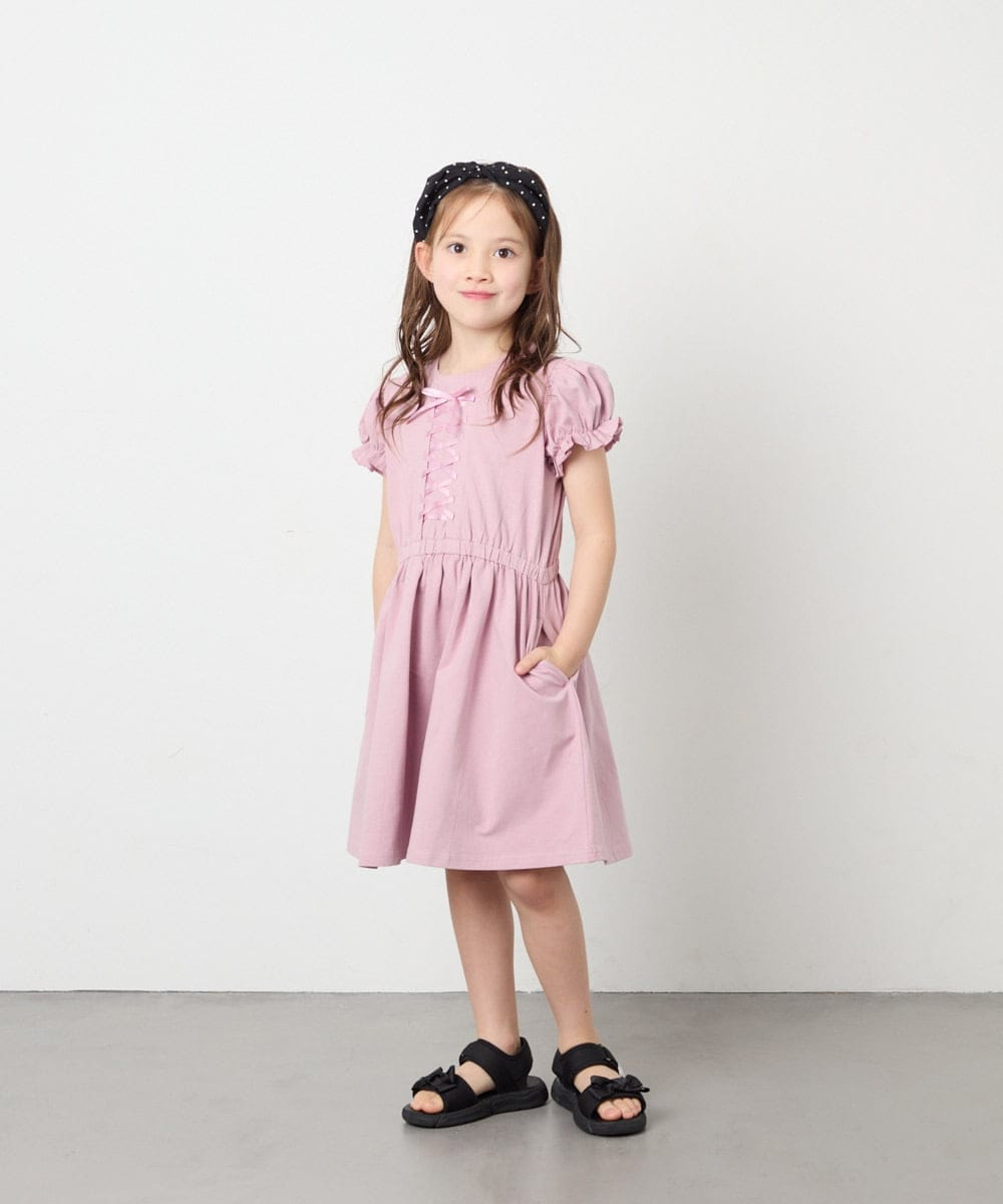 KJPGD01034 a.v.v KIDS(アー・ヴェ・ヴェ) [120-160]レースアップフレアワンピース ピンク