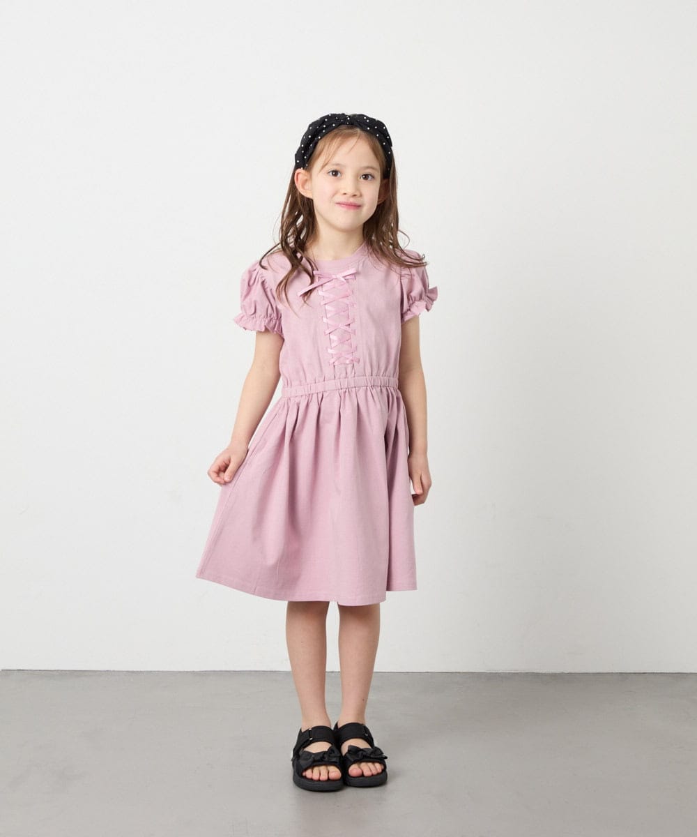 KJPGD01034 a.v.v KIDS(アー・ヴェ・ヴェ) [120-160]レースアップフレアワンピース ピンク