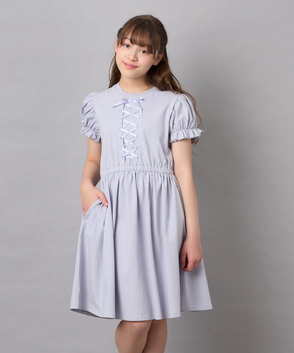 KJPGD01034 a.v.v KIDS(アー・ヴェ・ヴェ) [120-160]レースアップフレアワンピース ライトブルー