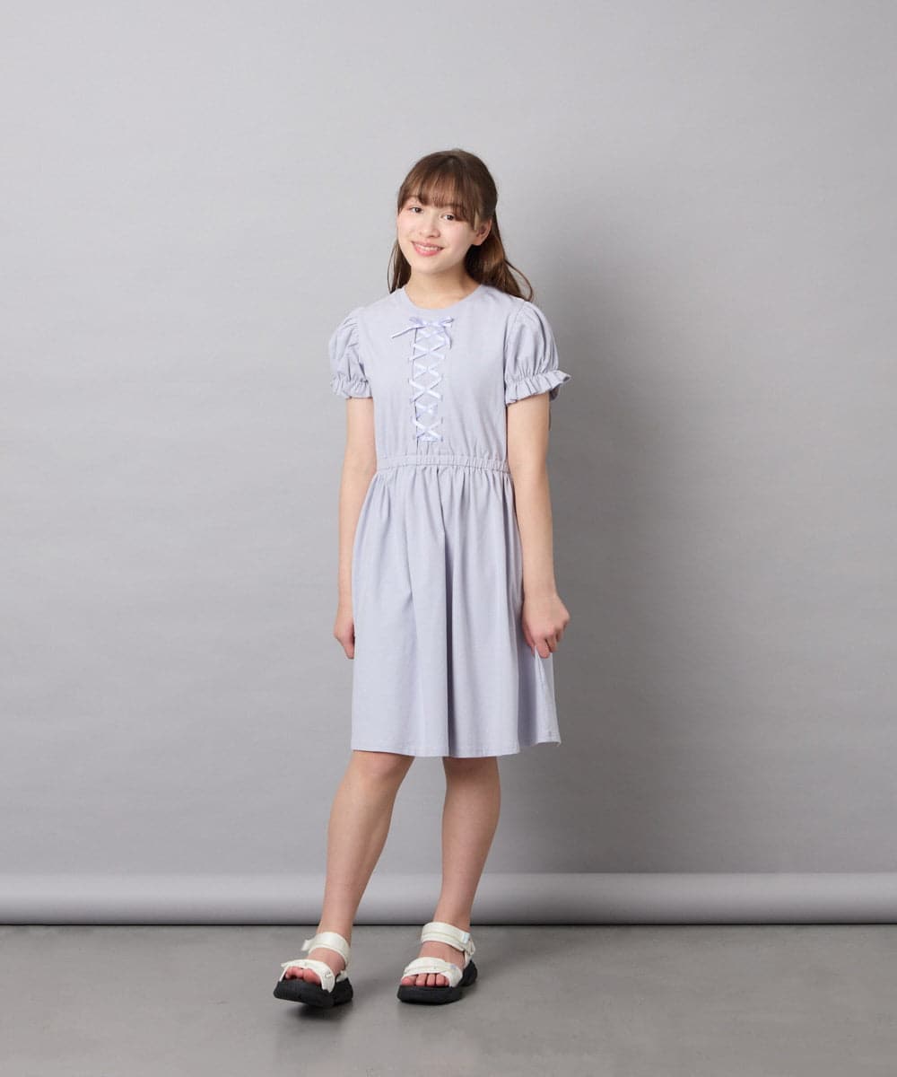 KJPGD01034 a.v.v KIDS(アー・ヴェ・ヴェ) [120-160]レースアップフレアワンピース ライトブルー