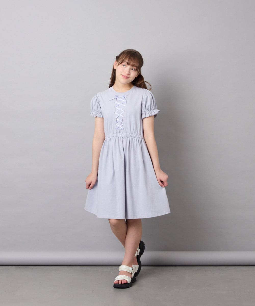 KJPGD01034 a.v.v KIDS(アー・ヴェ・ヴェ) [120-160]レースアップフレアワンピース ライトブルー