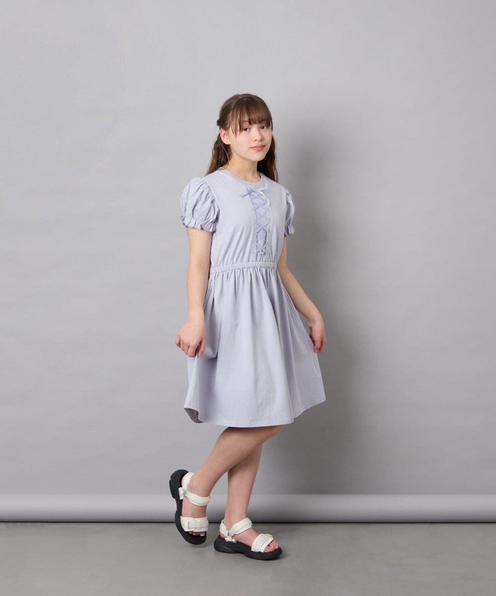 KJPGD01034 a.v.v KIDS(アー・ヴェ・ヴェ) [120-160]レースアップフレアワンピース ライトブルー