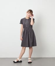 KJPGD01034 a.v.v KIDS(アー・ヴェ・ヴェ) [120-160]レースアップフレアワンピース ダークグレー