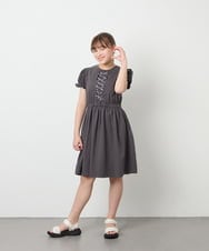 KJPGD01034 a.v.v KIDS(アー・ヴェ・ヴェ) [120-160]レースアップフレアワンピース ダークグレー
