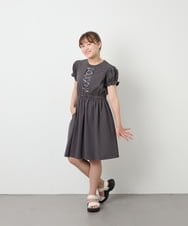 KJPGD01034 a.v.v KIDS(アー・ヴェ・ヴェ) [120-160]レースアップフレアワンピース ダークグレー