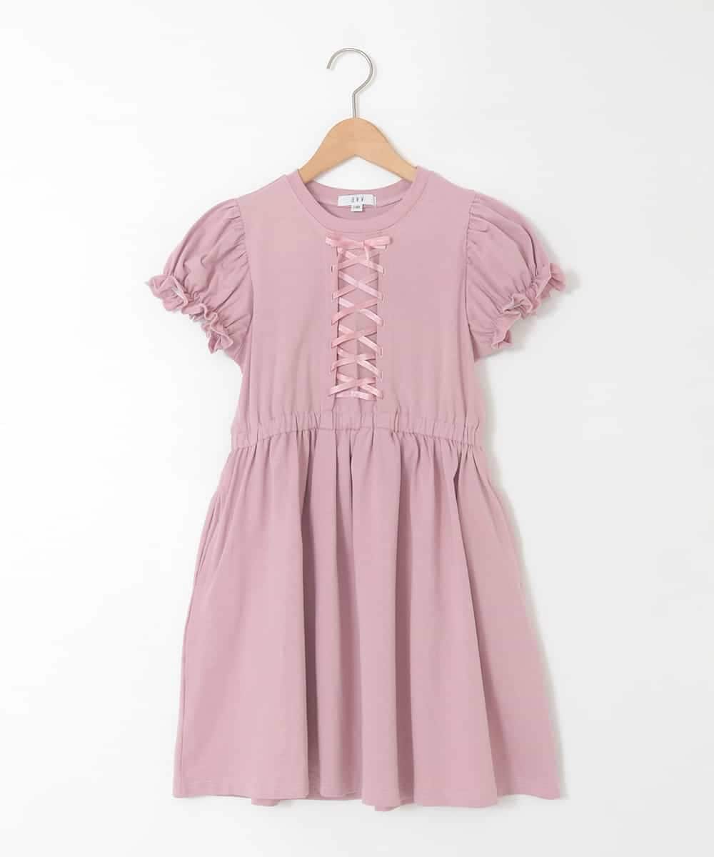 KJPGD01034 a.v.v KIDS(アー・ヴェ・ヴェ) [120-160]【接触冷感/毛玉になりにくい】レースアップフレアワンピース ピンク