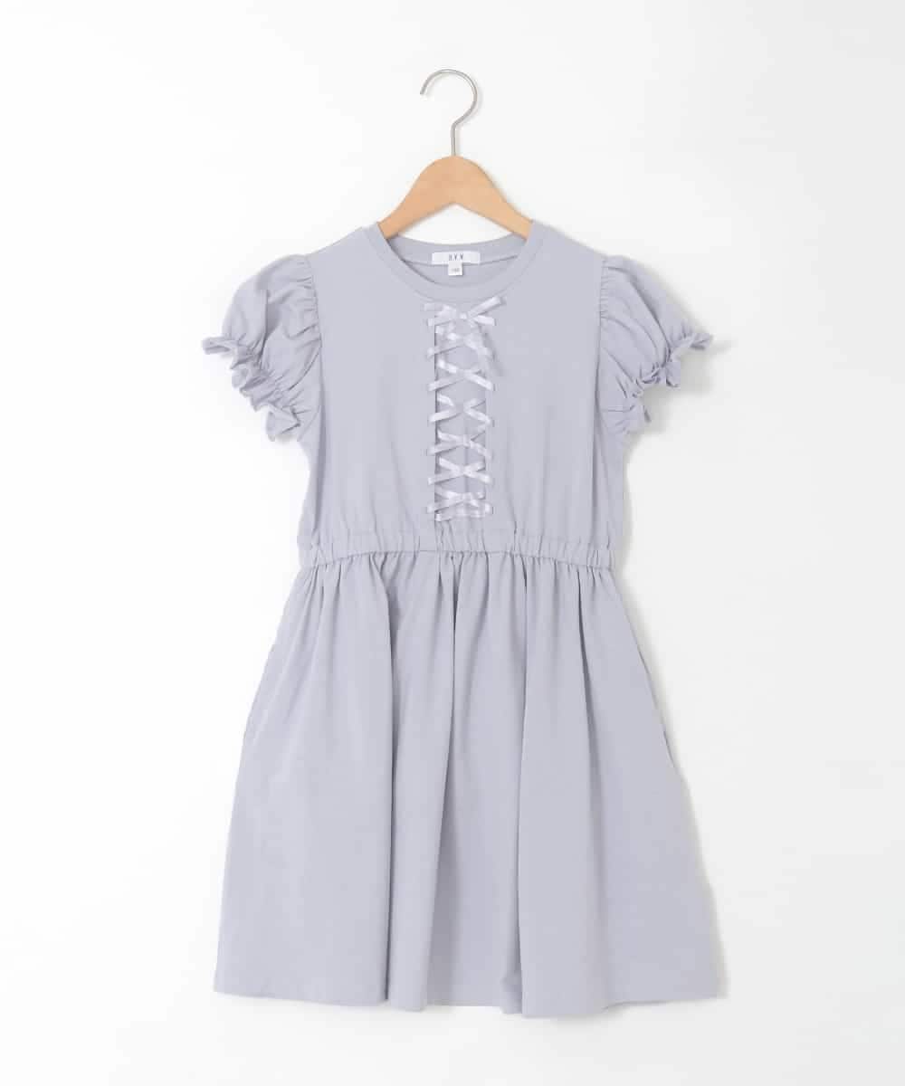 KJPGD01034 a.v.v KIDS(アー・ヴェ・ヴェ) [120-160]【接触冷感/毛玉になりにくい】レースアップフレアワンピース ライトブルー