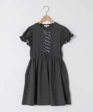 KJPGD01034 a.v.v KIDS(アー・ヴェ・ヴェ) [120-160]【接触冷感/毛玉になりにくい】レースアップフレアワンピース ダークグレー
