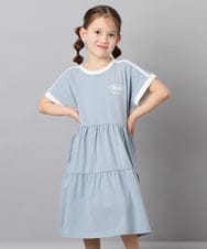 KJPGD02039 a.v.v KIDS(アー・ヴェ・ヴェ) [120-160]【接触冷感/毛玉になりにくい】配色ティアードワンピース ライトブルー