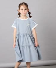 KJPGD02039 a.v.v KIDS(アー・ヴェ・ヴェ) [120-160]【接触冷感/毛玉になりにくい】配色ティアードワンピース ライトブルー