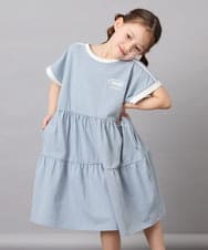 KJPGD02039 a.v.v KIDS(アー・ヴェ・ヴェ) [120-160]【接触冷感/毛玉になりにくい】配色ティアードワンピース ライトブルー