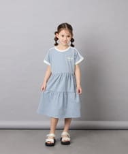 KJPGD02039 a.v.v KIDS(アー・ヴェ・ヴェ) [120-160]【接触冷感/毛玉になりにくい】配色ティアードワンピース ライトブルー