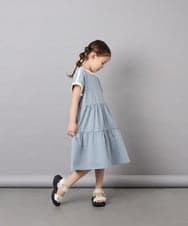 KJPGD02039 a.v.v KIDS(アー・ヴェ・ヴェ) [120-160]【接触冷感/毛玉になりにくい】配色ティアードワンピース ライトブルー
