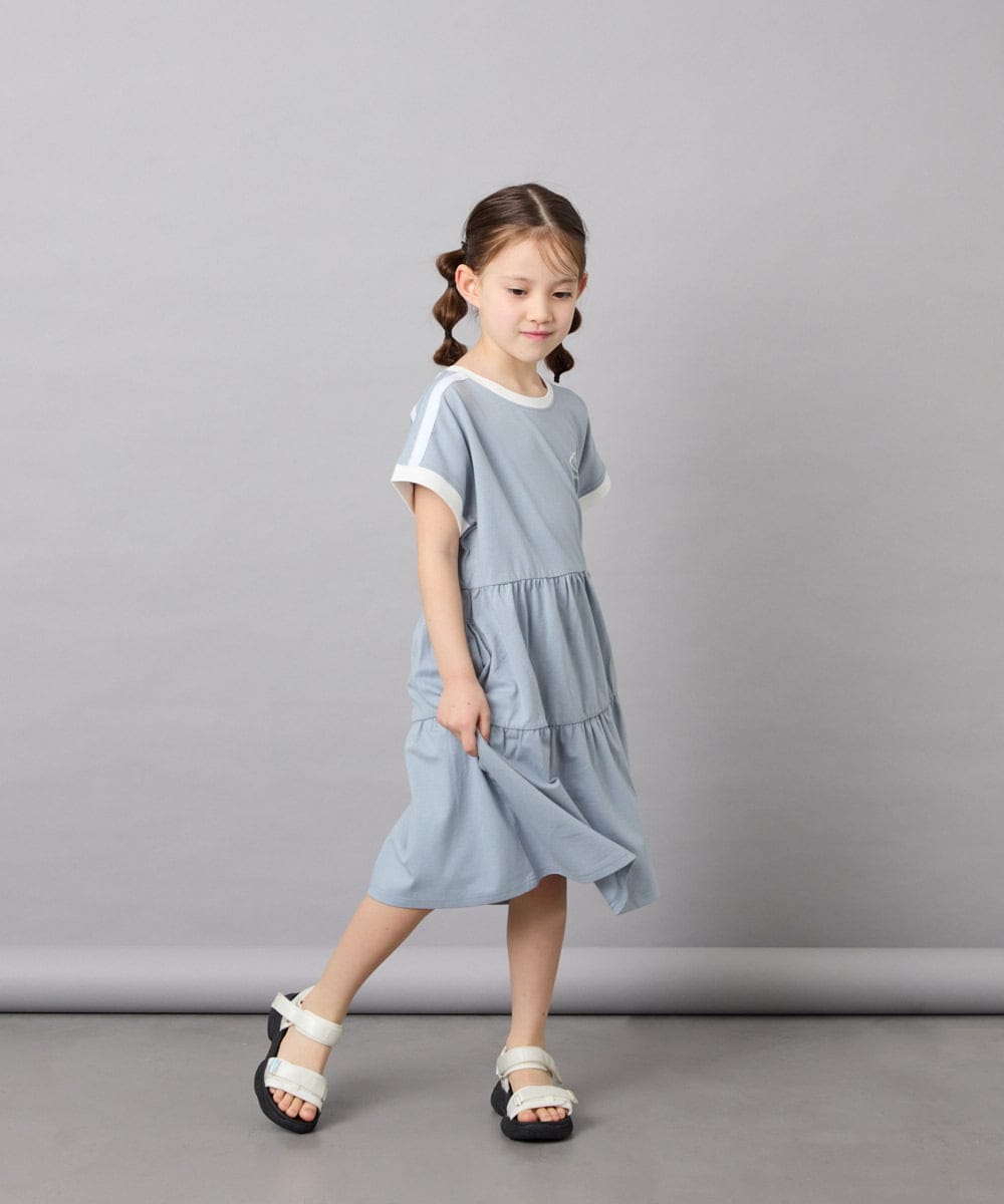KJPGD02039 a.v.v KIDS(アー・ヴェ・ヴェ) [120-160]【接触冷感/毛玉になりにくい】配色ティアードワンピース ライトブルー